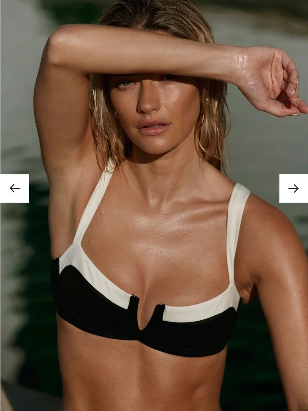 Monday Swimwear Clovelly Bikini Top Black & Cream V-Notch Balconette